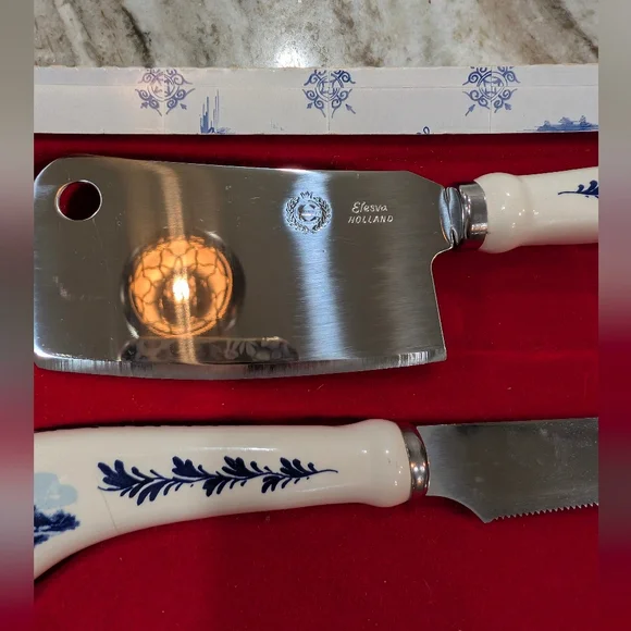 Delft Blue Amsterdam Holland Elesva Windmill Porcelain handle Set - Picture 5 of 6